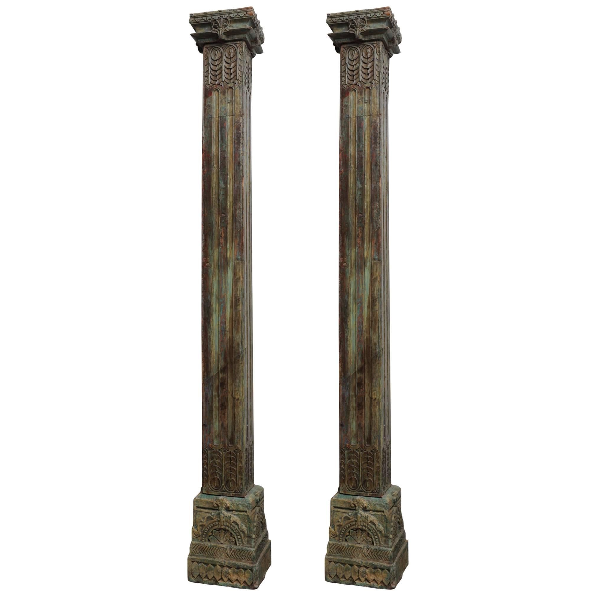 Pair of 19th Century Teak Columns with Original Paint
