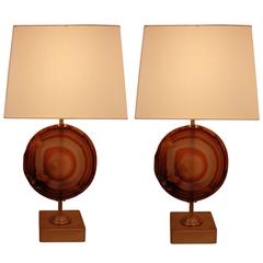 Pair of 1970s Agate and Bronze Table Lamps