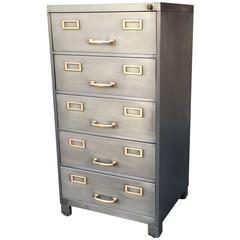 Mid-Century Brushed Steel Office Filing Cabinet