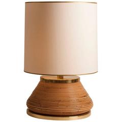 Stamped Traversi Milano Italian Mid-Century Bamboo and Brass Table Lamp