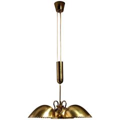 Bertil Brisborg Brass Pendant with Three Shades and Counterweight, Sweden, 1940