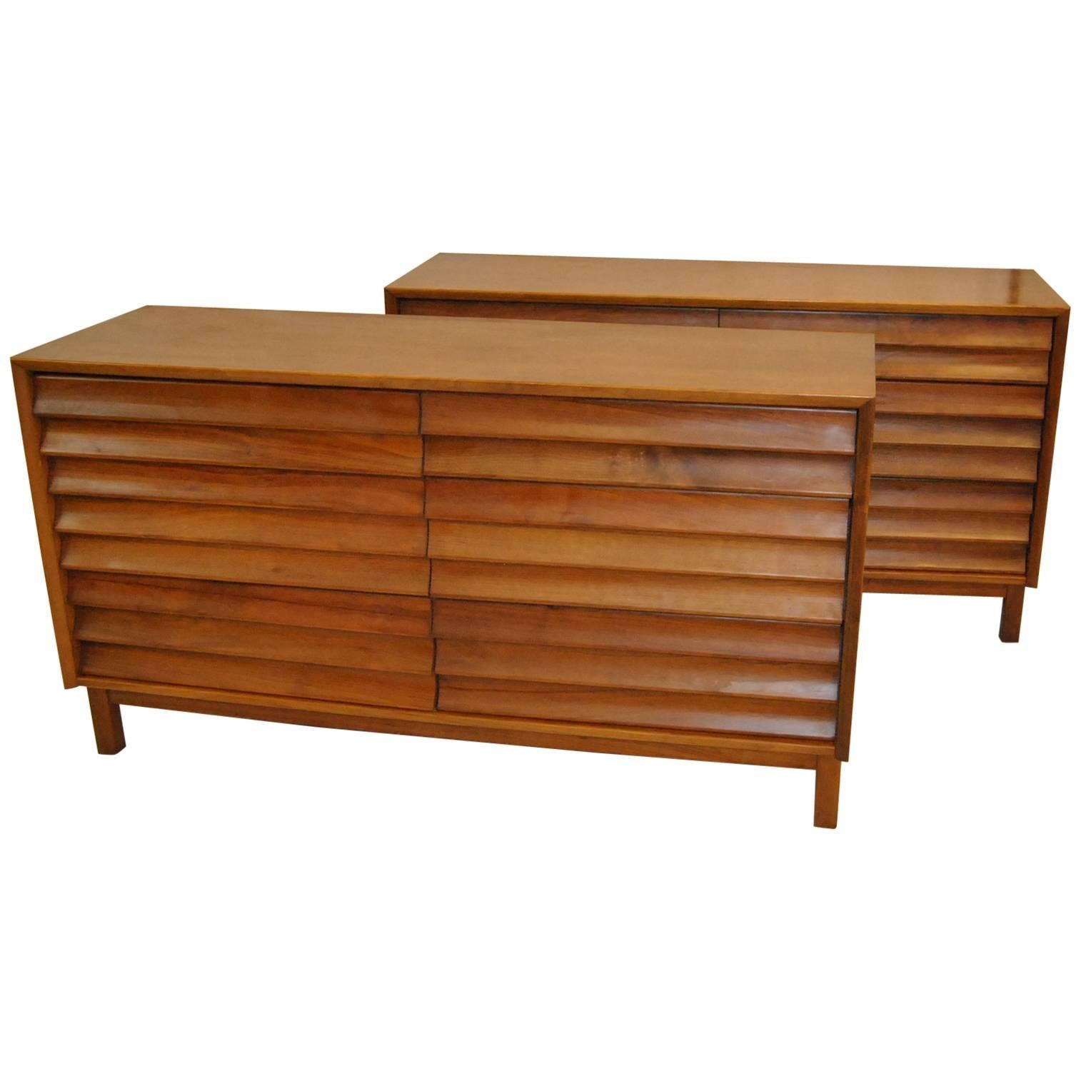 Pair of Mid-Century Modern Louvered Front Dressers by American Martinsville
