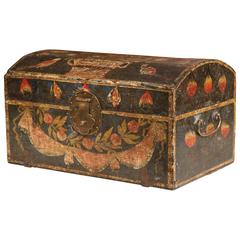 18th Century French Hand-painted Wooden Wedding Box from Normandy with Birds