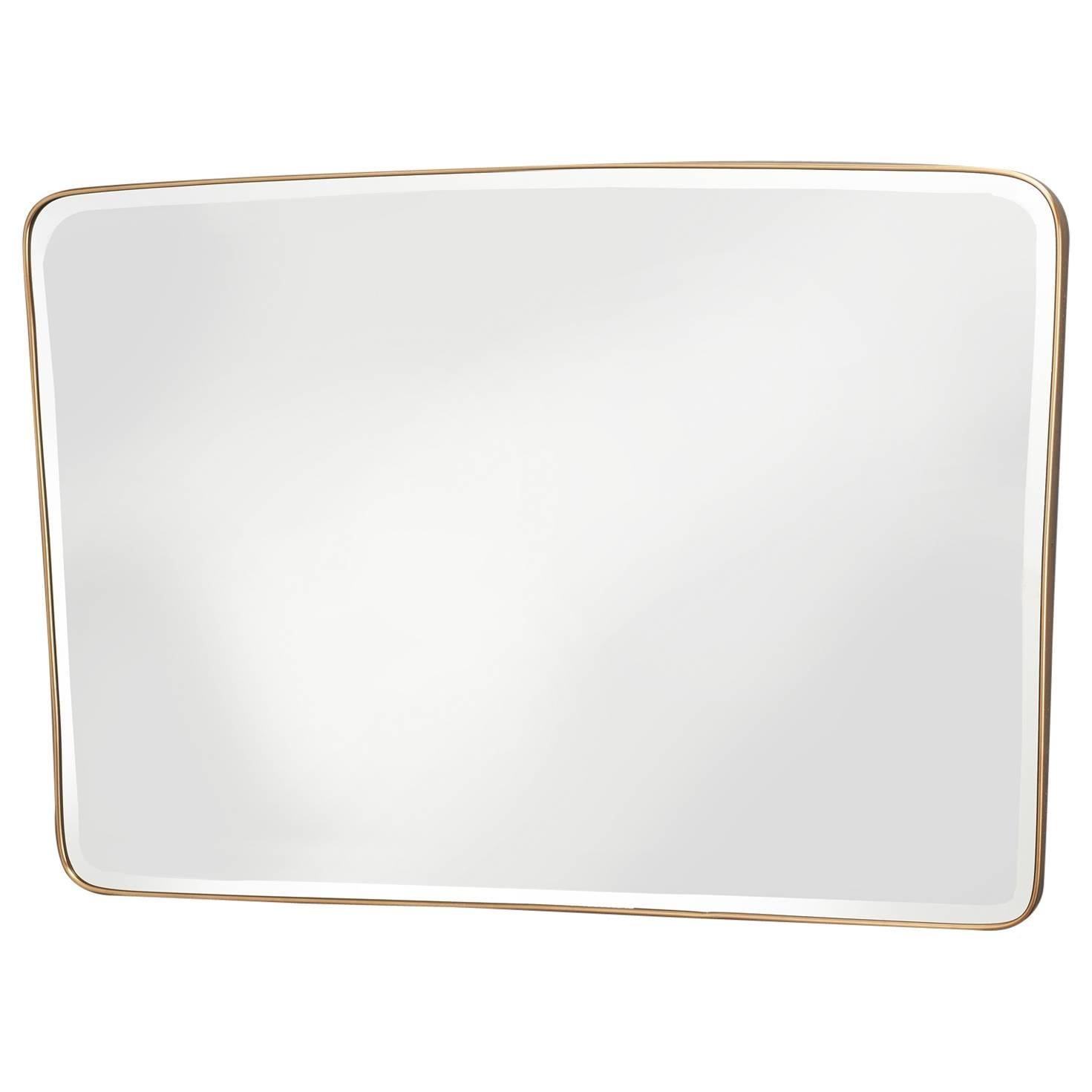 Large Tapered and Shaped Horizontal Brass Mirror, Italy , 1950s