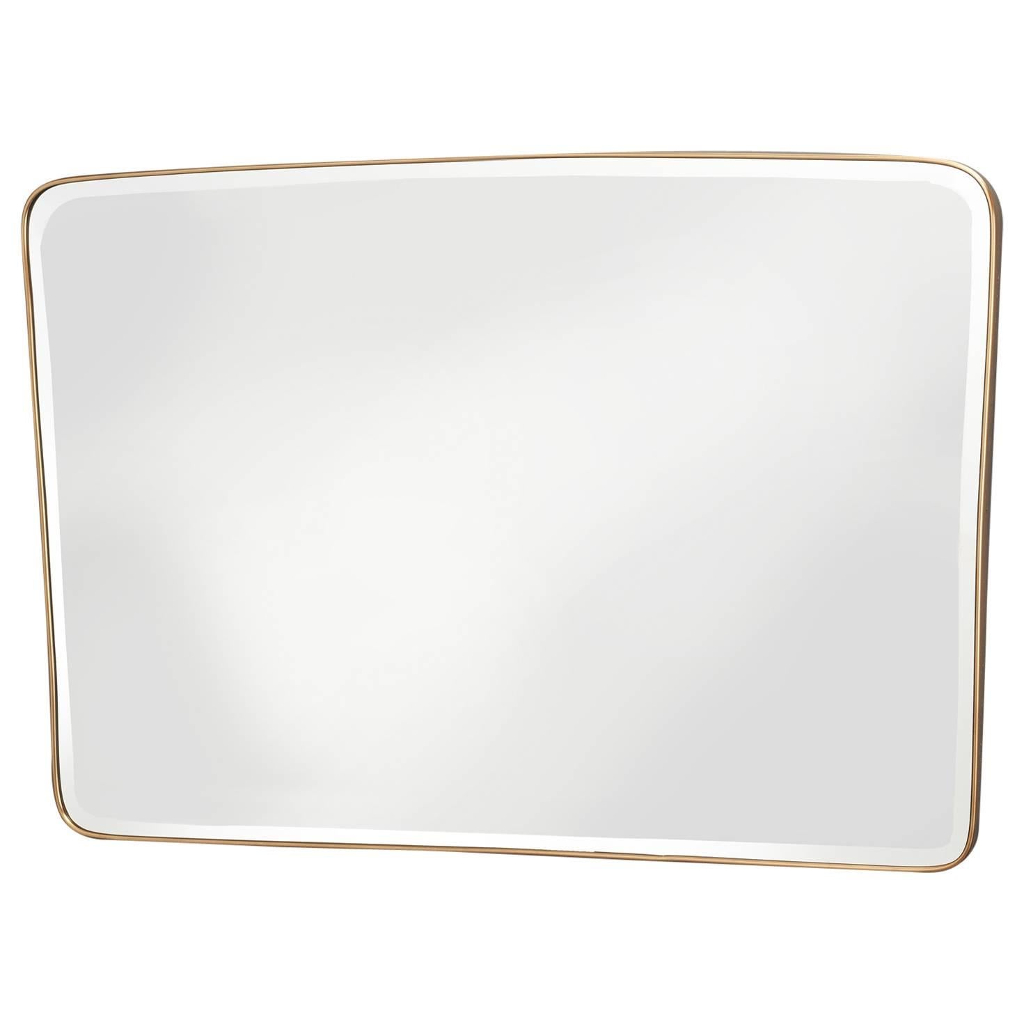 Large Tapered and Shaped Horizontal Brass Mirror, Italy , 1950s at 1stDibs