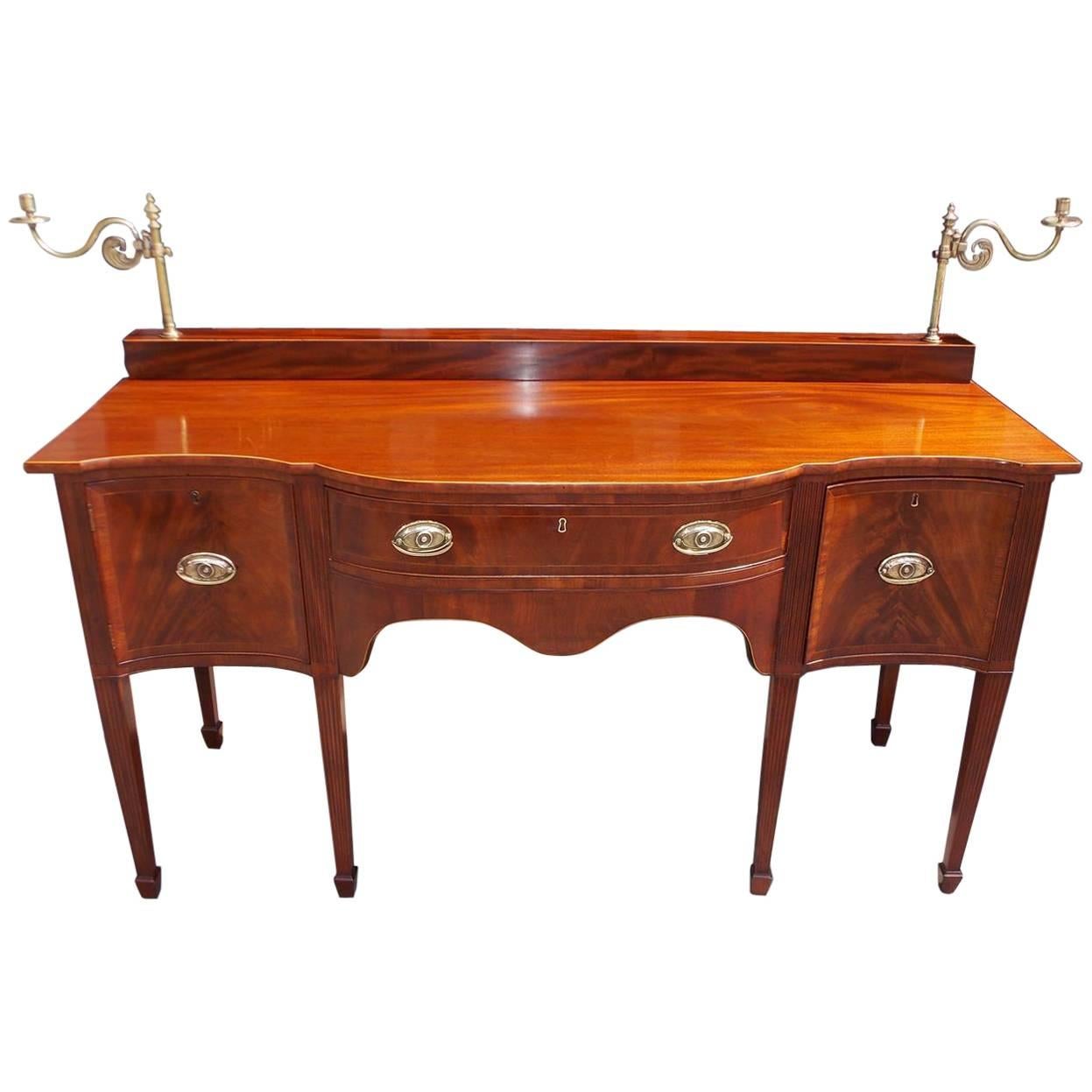 American Mahogany Reverse Serpentine Inlaid Candelabra Sideboard, Circa 1790 For Sale