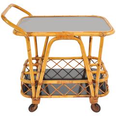 1950s French Bamboo Drinks Trolley