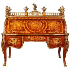 Vintage French Louis XV Bureau Du Roi Roll Top Desk Inlay