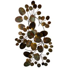 A Beautifully Patinated Water Lily Metal Wall Sculpture by Curtis Jere C.1977