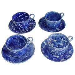 Collection of Four Monumental 19th Century Sponge Ware Mush Cups and Saucers 9