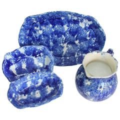 Sponge Ware Group One Large Platter, Two Vegetable Bowls and a Pitcher 9