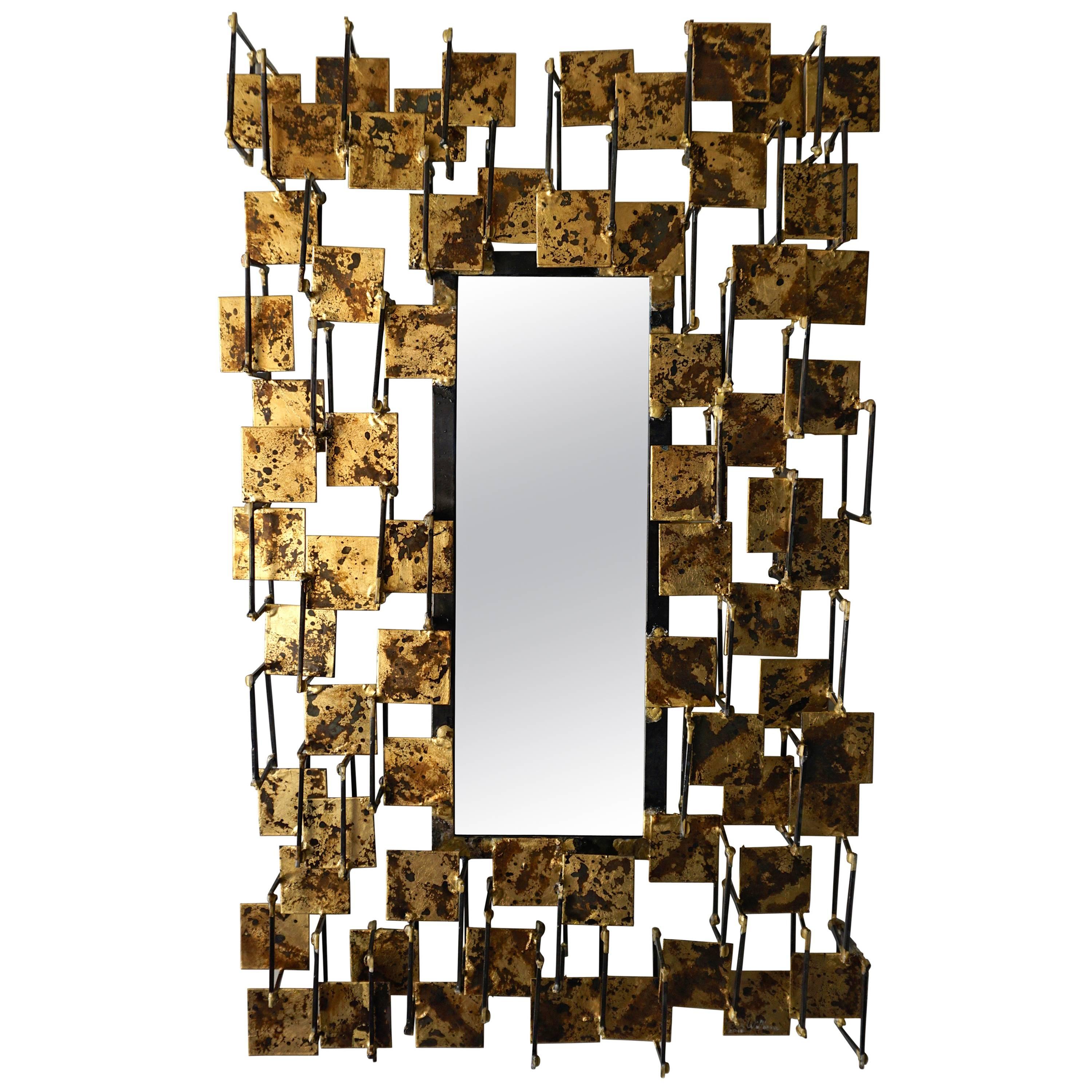 Contemporary Sculptural Gilded Steel Mirror by Del Williams C. 2016 For Sale