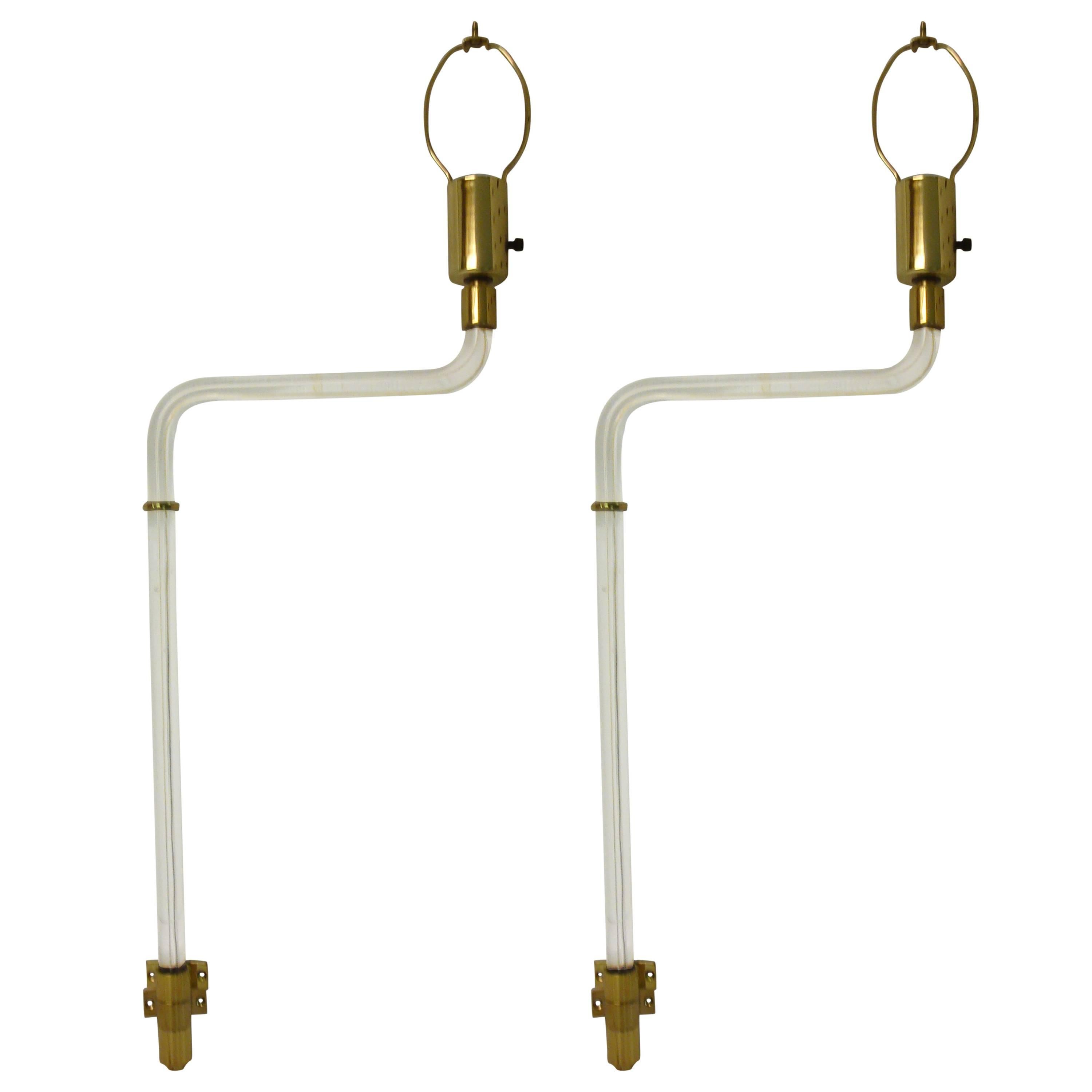 Pair of 1970s Peter Hamburger Lucite and Brass Wall-Mounted Lamps