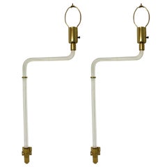 Pair of 1970s Peter Hamburger Lucite and Brass Wall-Mounted Lamps