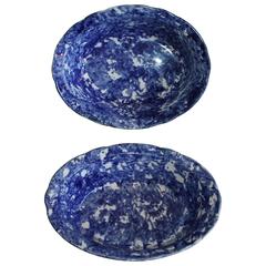 Pair of 19th Century Oval Spongeware Serving Bowls 6