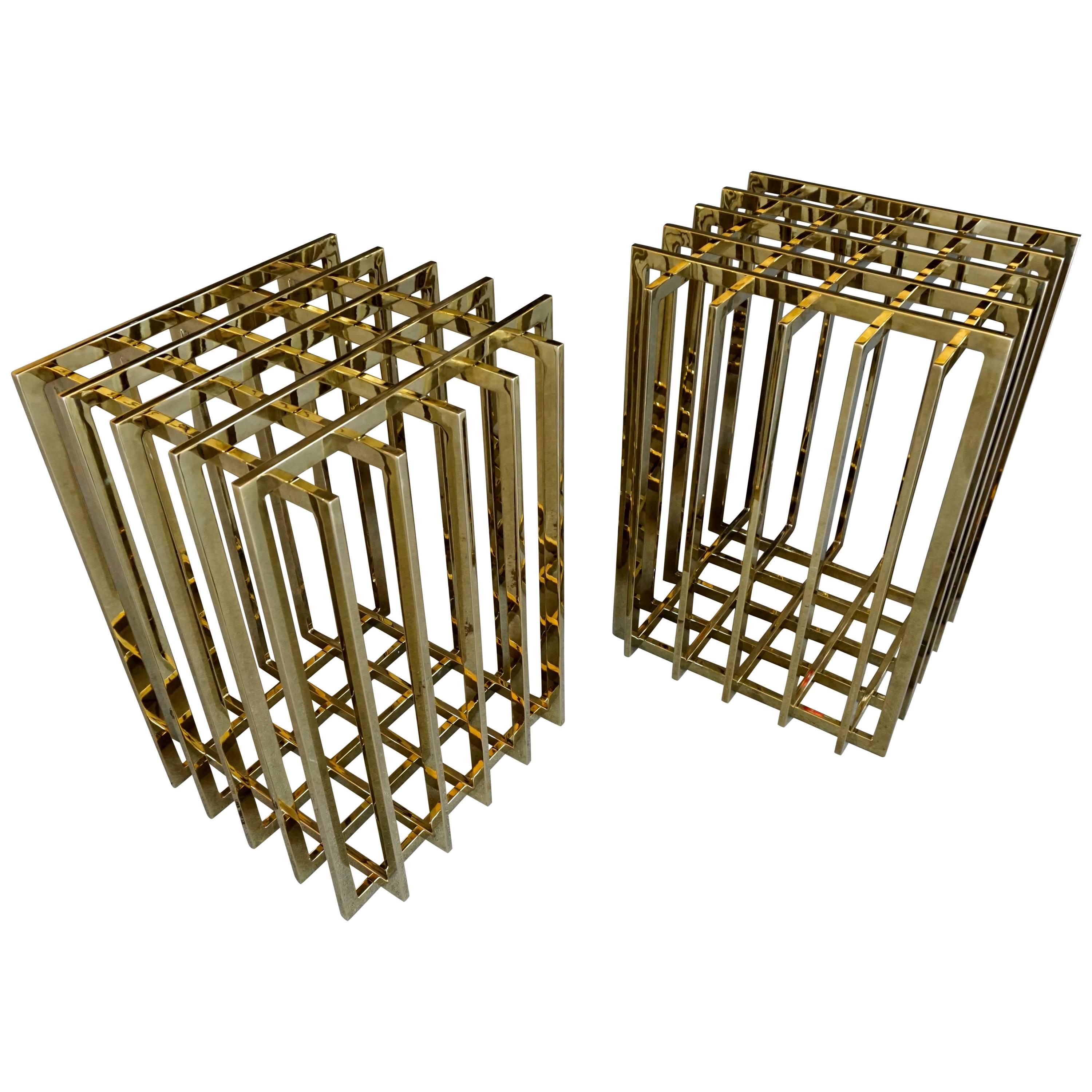 Pair of Brass-Plated Steel Cage-Form Dining Table Bases by Pierre Cardin C 1970s