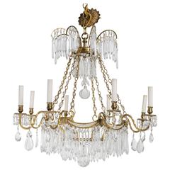 Neoclassical Russian Style Crystal and Bronze Chandelier