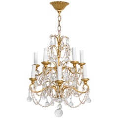 Vintage Italian Crystal Drop and Giltwood Chandelier