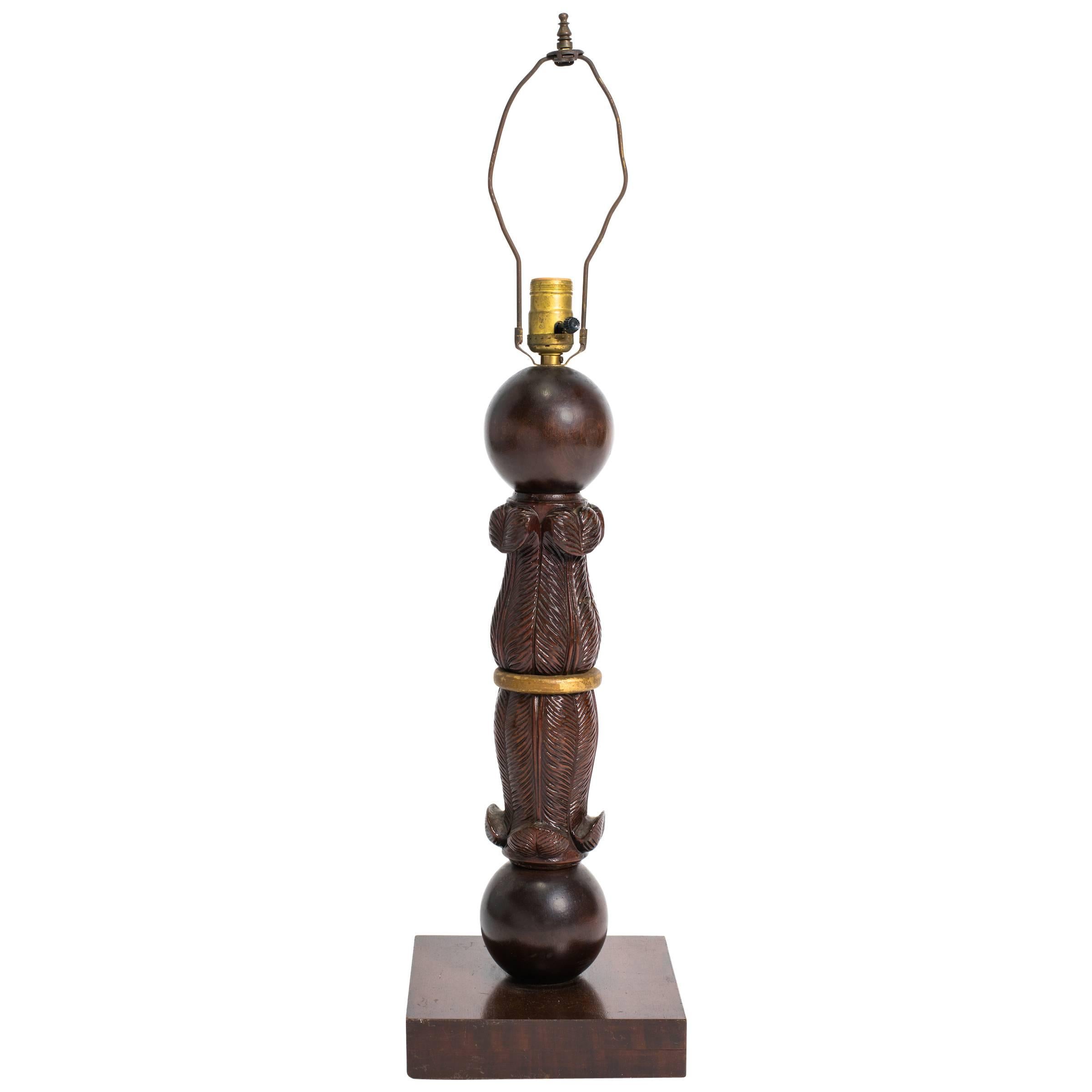 1940s Carved Wood Lamp For Sale