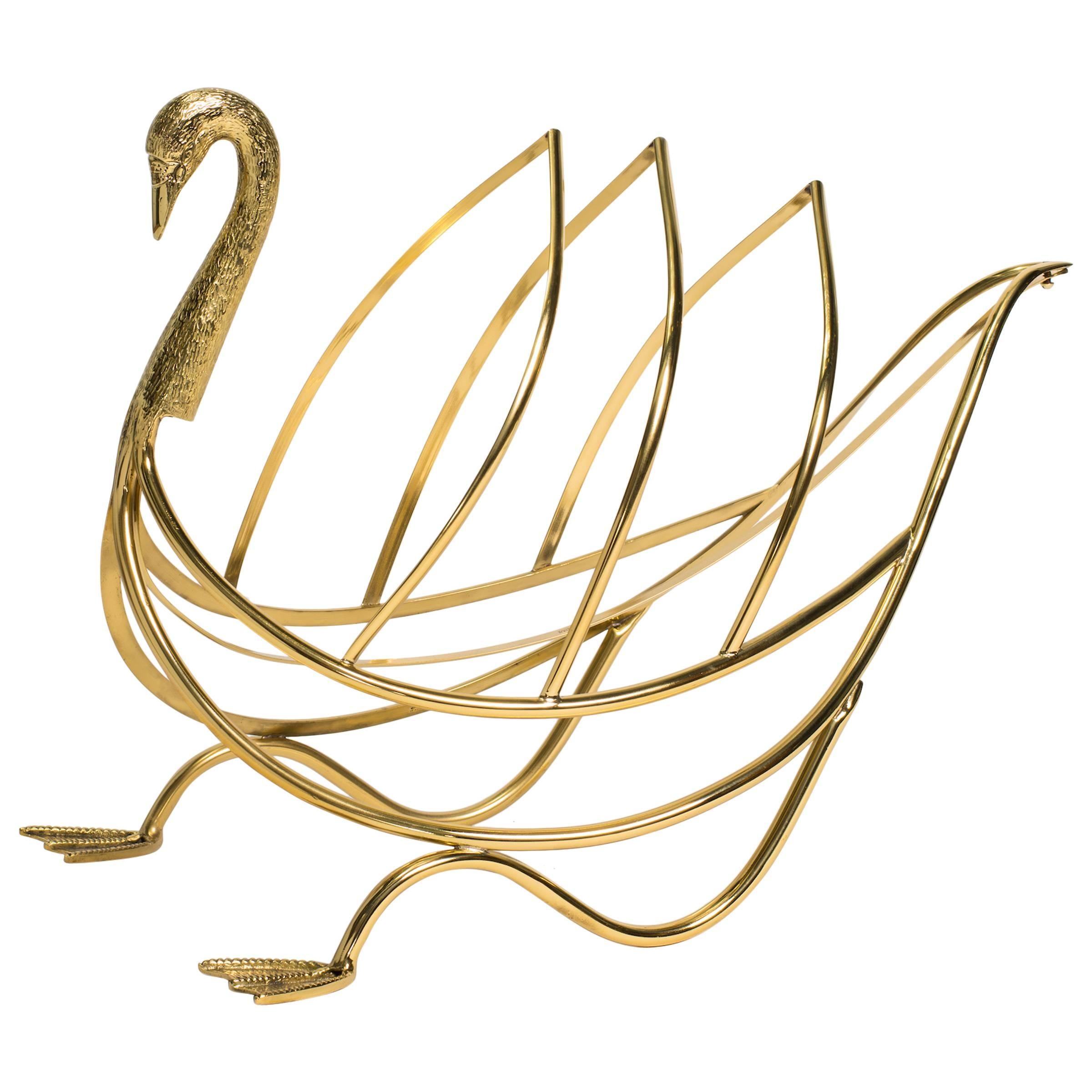 Polished Brass Swan Magazine Rack