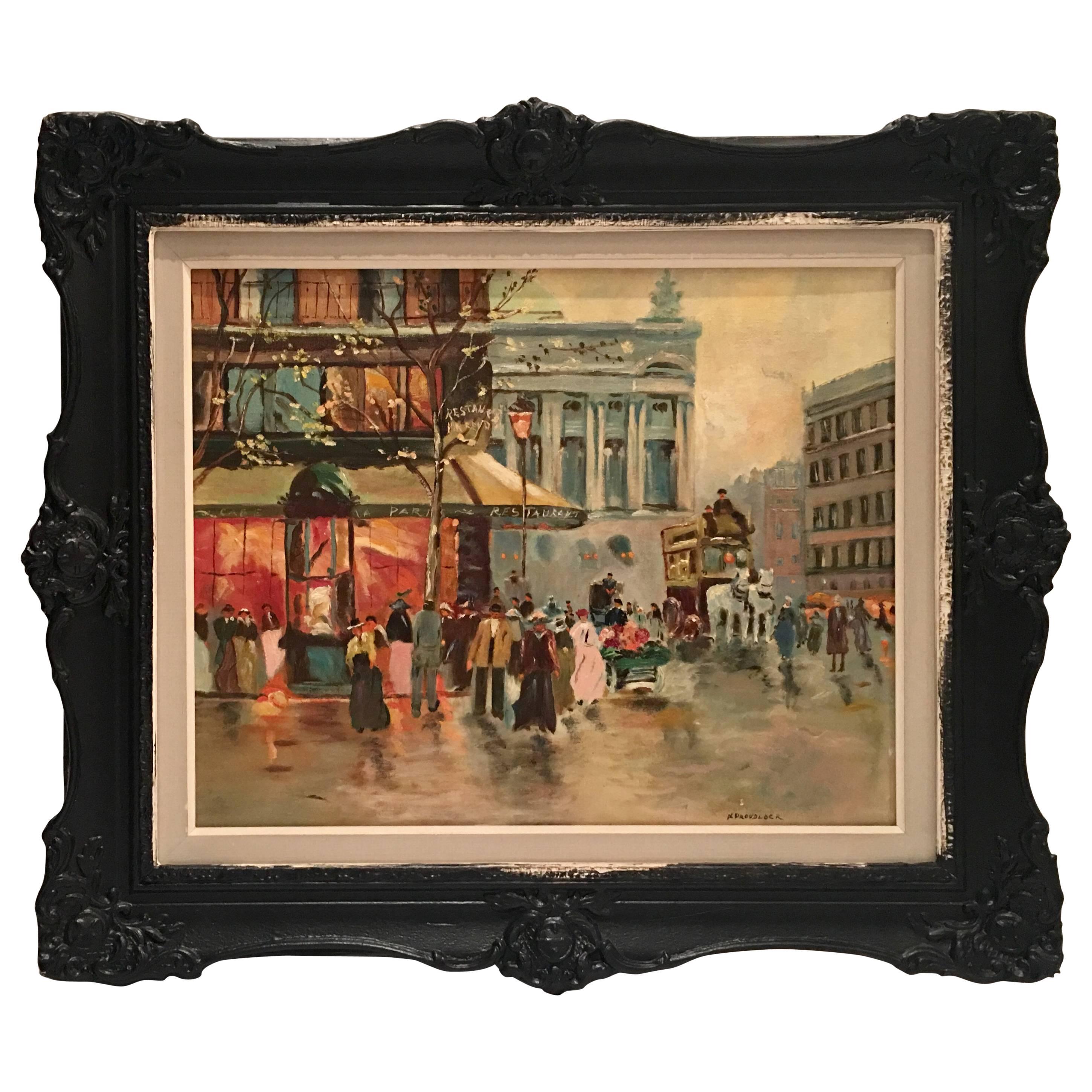 Mid-Century Original Oil On Canvas Painting Paris Street Scene By, N. Proudlock For Sale