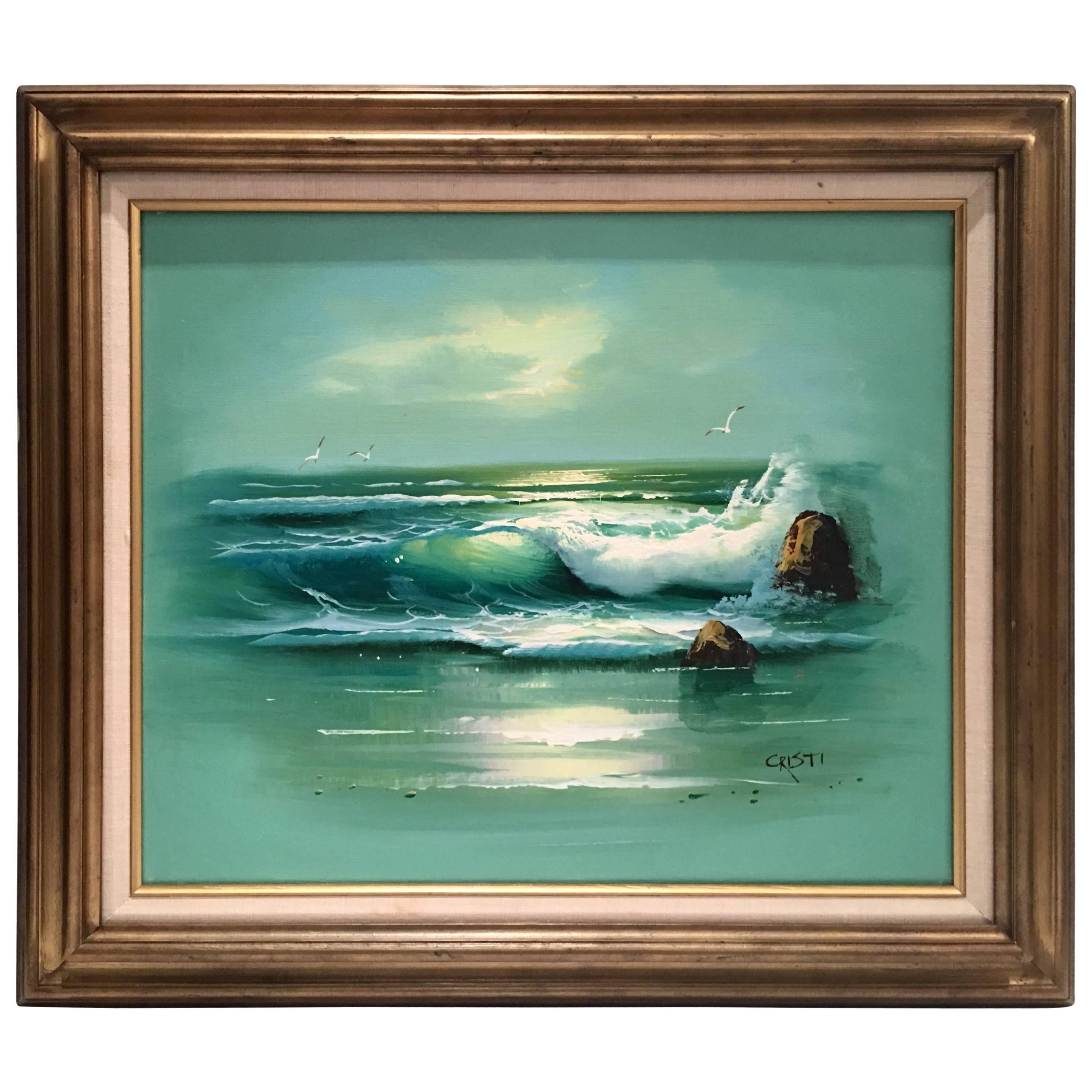 20th-Century Original Oil On Canvas Painting Ocean Scene  By, Cristi For Sale