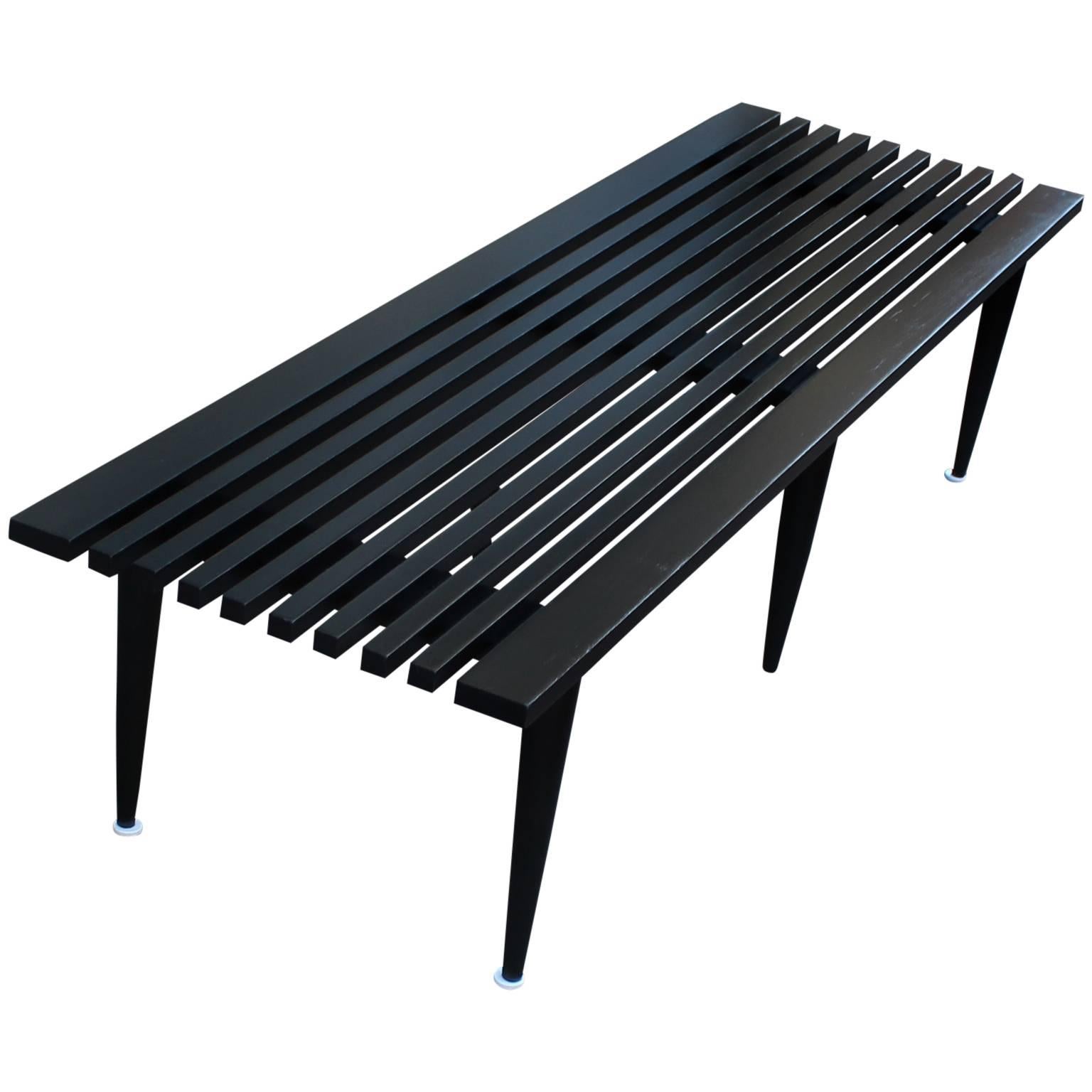 Sleek Black Slatted Modern Vintage Coffee Table or Bench