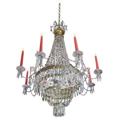 19th Century Empire Eight-Light Beaded Crystal Round Chandelier From Turin Italy