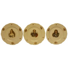 Vintage Three Faux Meissen Plates with Portraits of French Royalties
