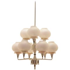 Exquisite Mid-Century Italian Double Layer Glass & Brass Chandelier Pendant Lamp 2