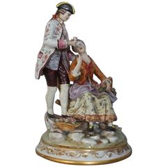 Antique Very Large Capodimonte, Naples Porcelain Figurine of a Rococo Couple