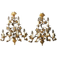 Florentine Pair of Gilded Six-Arm Wall Lights