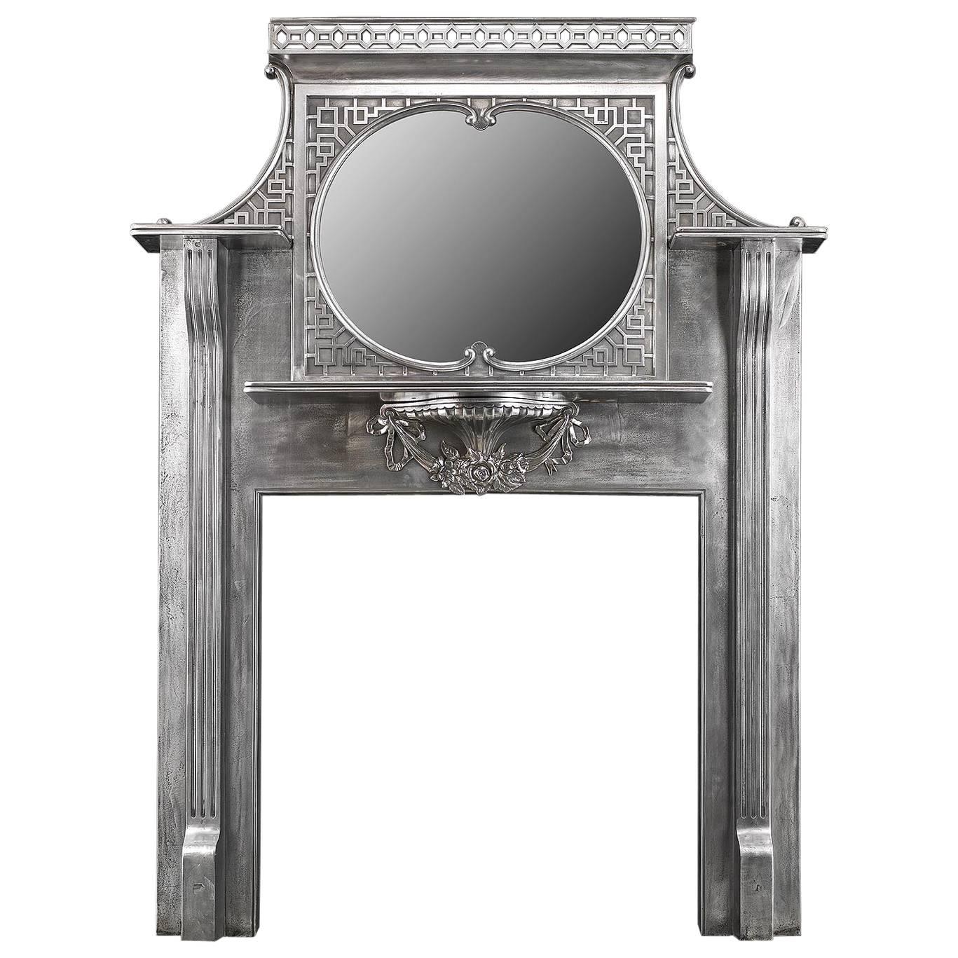 Edwardian Antique Cast Iron Fireplace in the Chinese Chippendale Manner