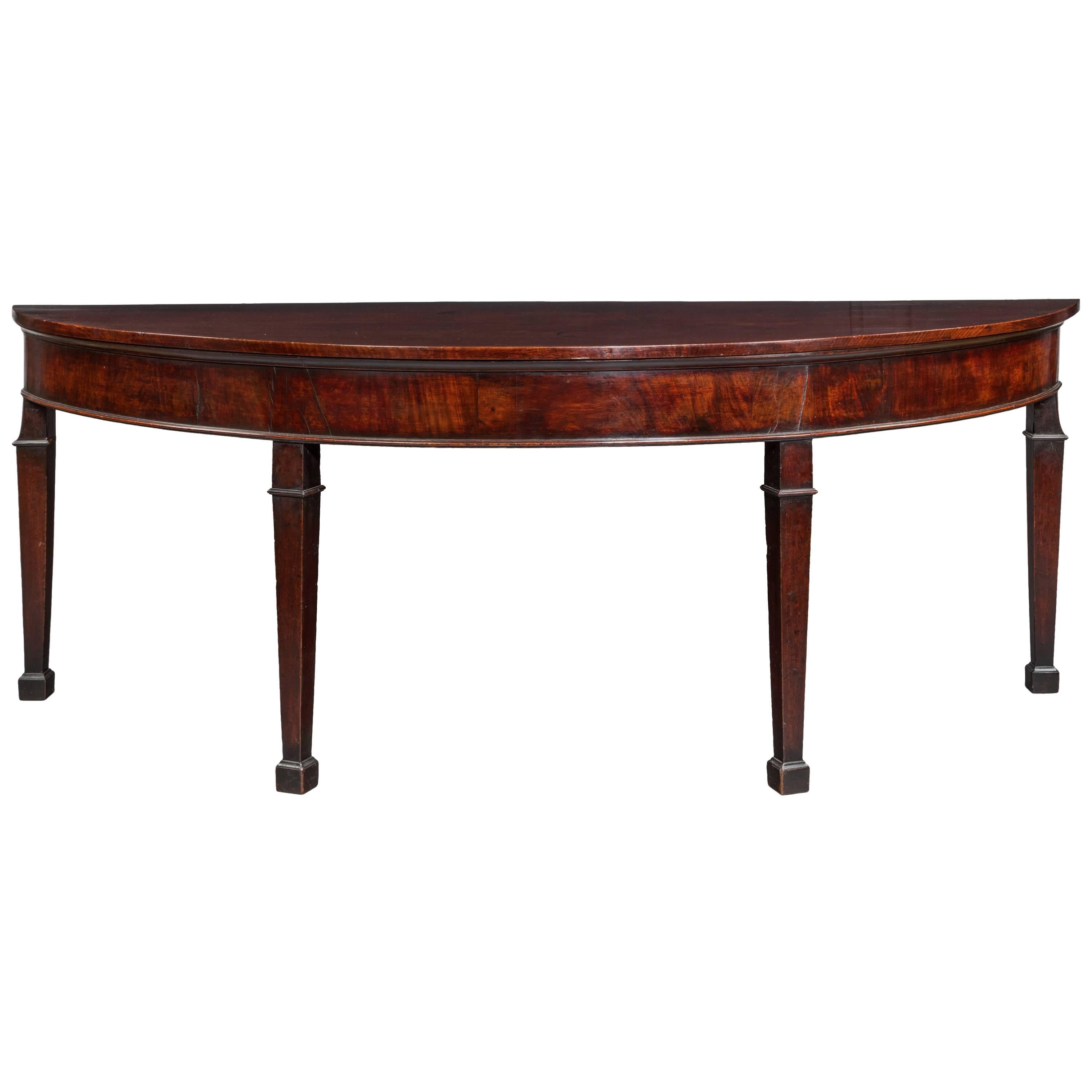 Georgian Mahogany Irish Demilune Side Table of Large Proportions For Sale