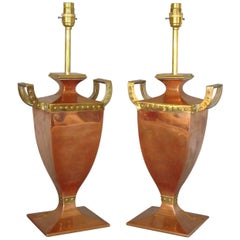 Early 20th Century Pair of Copper and Brass Lamps