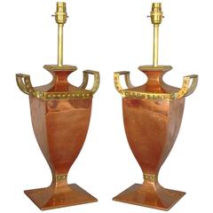 Early 20th Century Pair of Copper and Brass Lamps 12