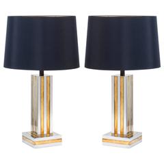 Italian Pair of Table Lamps in Brass and Steel