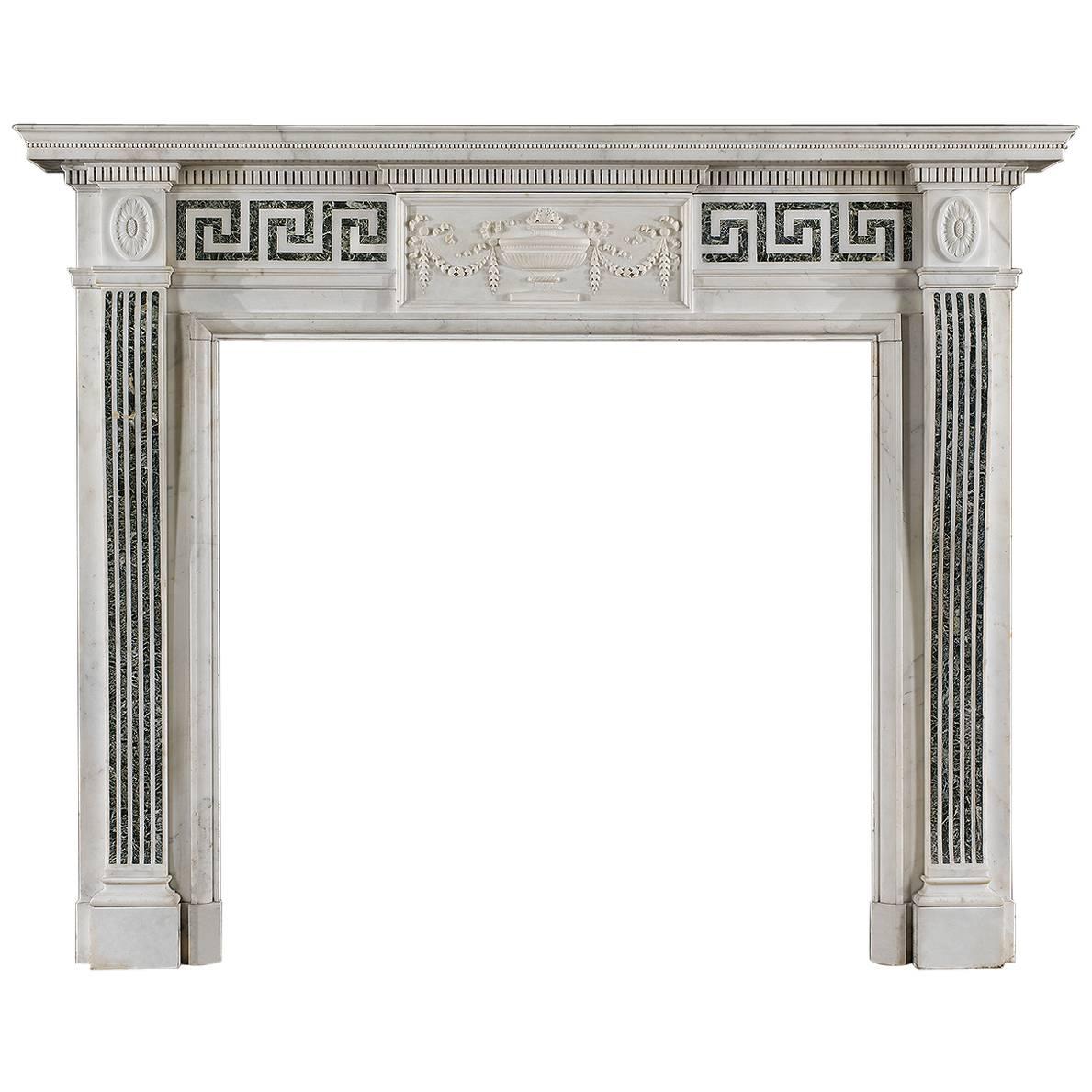 Edwardian Neo Classical Antique Marble Fireplace Mantel