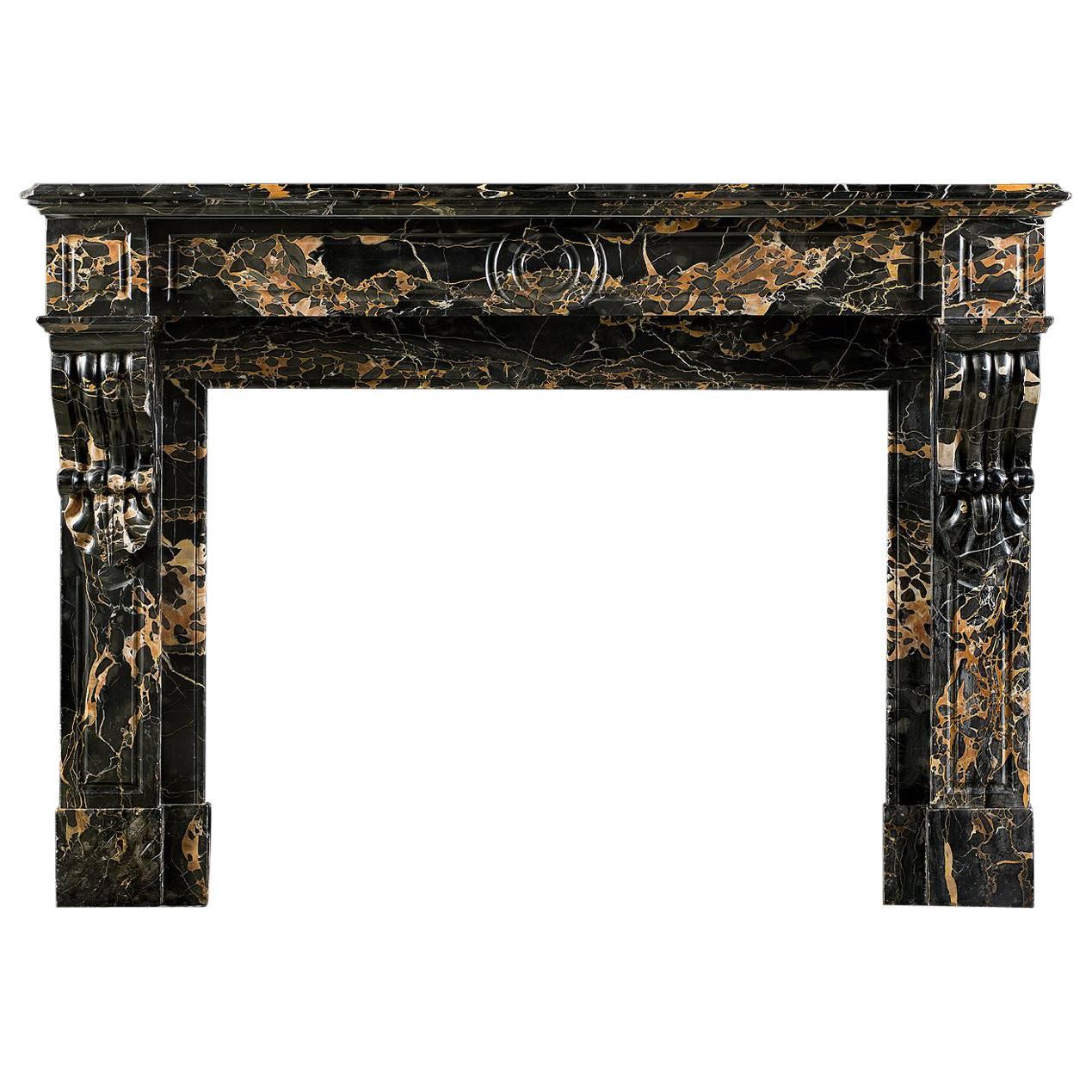 Louis XVI Style Antique Fireplace Mantel in Rare Gold Veined Portoro Marble