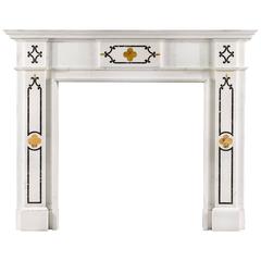 Statuary Marble Antique Fireplace with Sienna and Verde Antico Marble Inlay 11