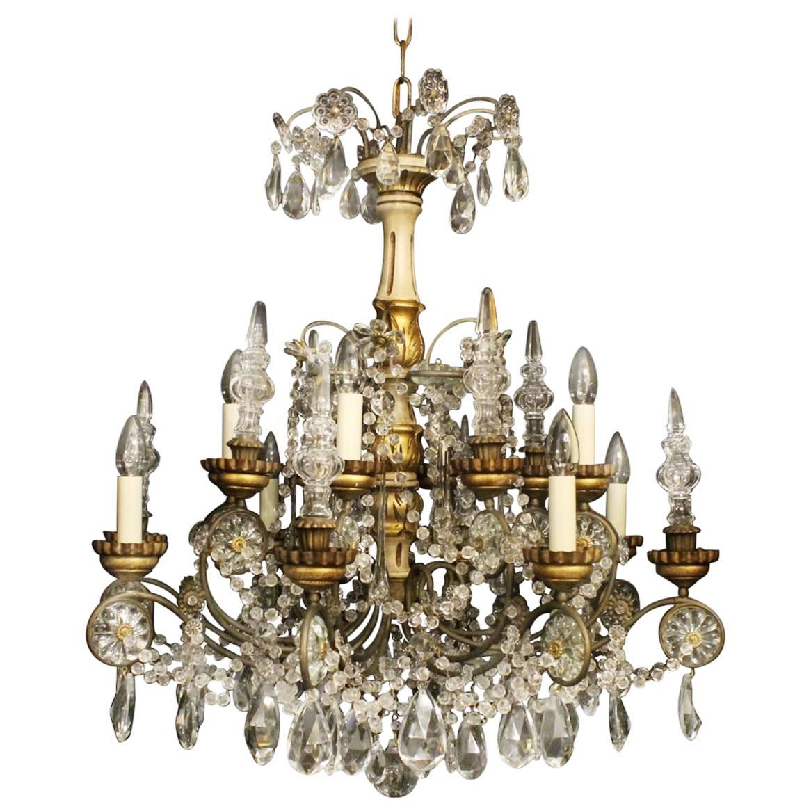 Italian Giltwood and Crystal Eight-Light Antique Chandelier