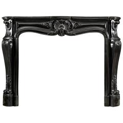 Antique Louis XV Style Fireplace Mantel in Belgian Black Marble