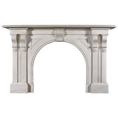 Antique Italian White Marble Victorian Arched Fireplace Mantel 4