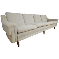 Large Mid-Century Retro Danish Wool and Teak Four-Seat Sofa Couch, 1950s