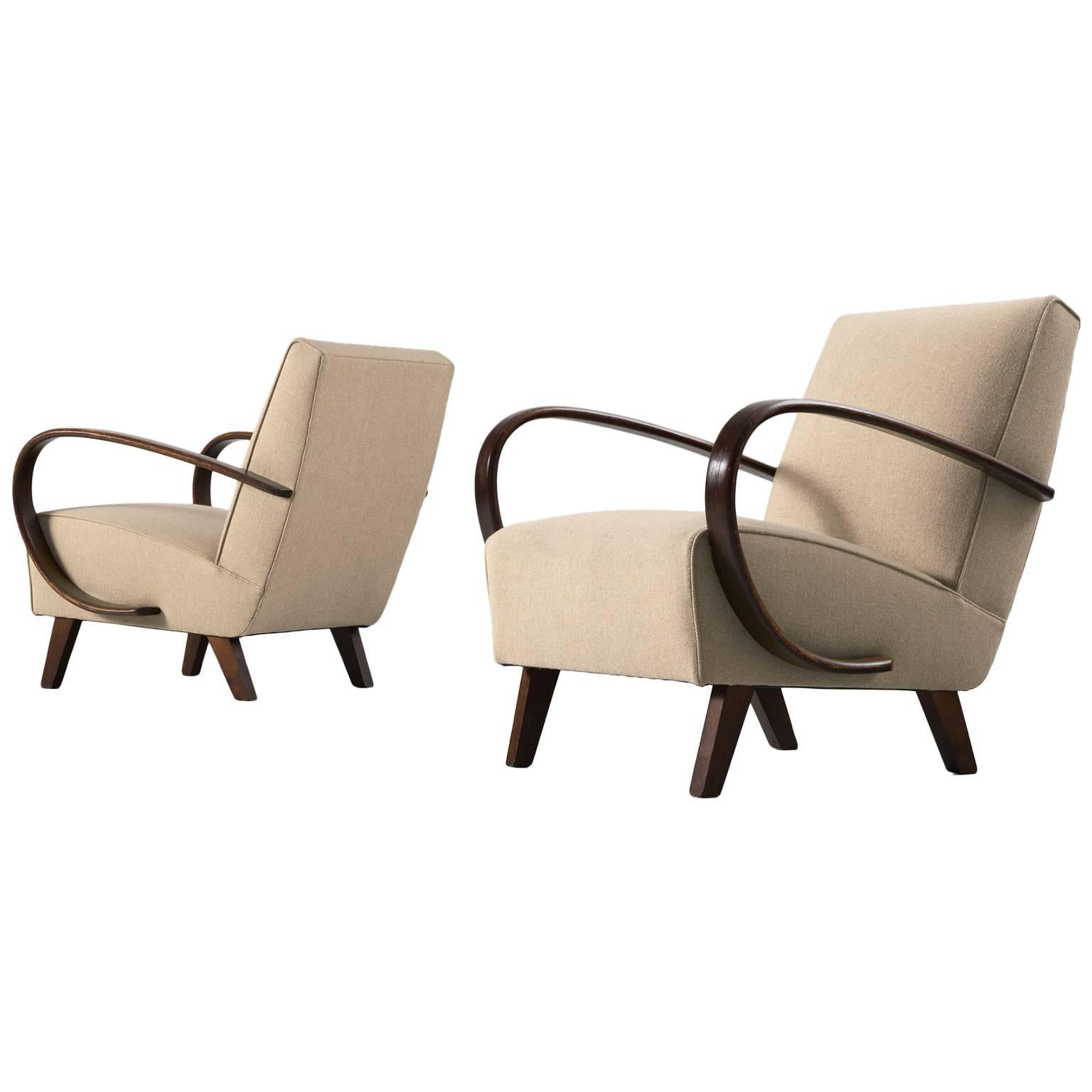 Jindrich Halabala Pair of Reupholstered Easy Chairs