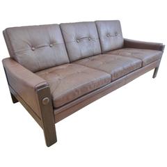Mid-Century Vintage Danish Leather Skipper Mobler Three-Seat Sofa or Couch, 1970s