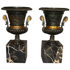 19th Century Pair of 'Grand Tour' Bronze Campana Urns