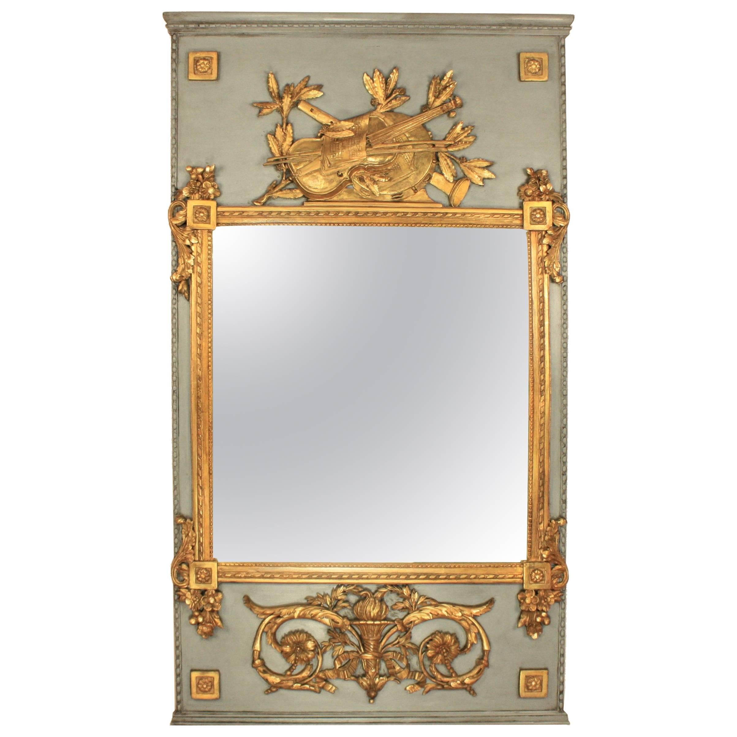 French Painted and Giltwood Louis XVI Trumeau Mirror, late 18th Century
