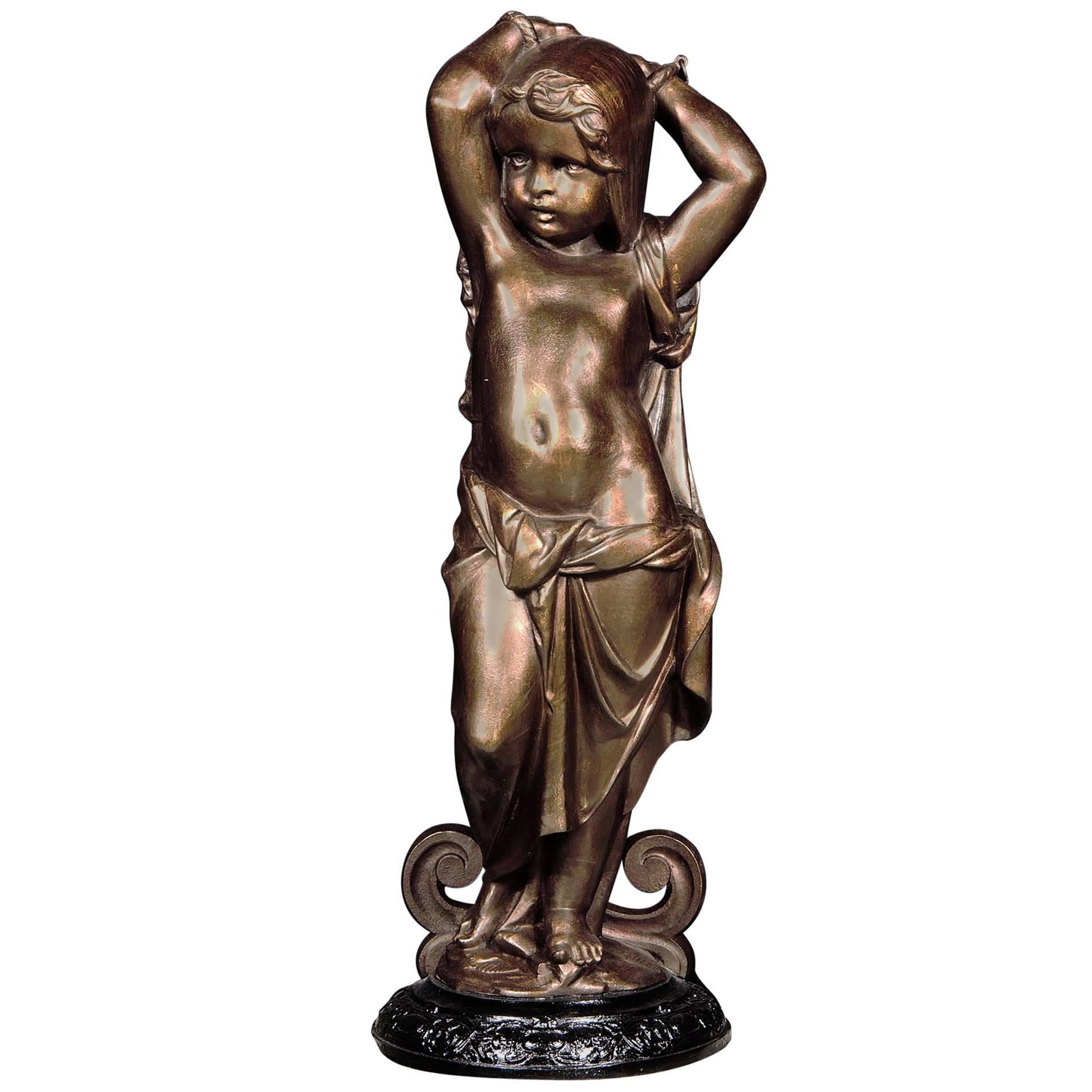 Figure d'enfant en fonte bronzée de l'époque victorienne de la fonderie Coalbrookdale