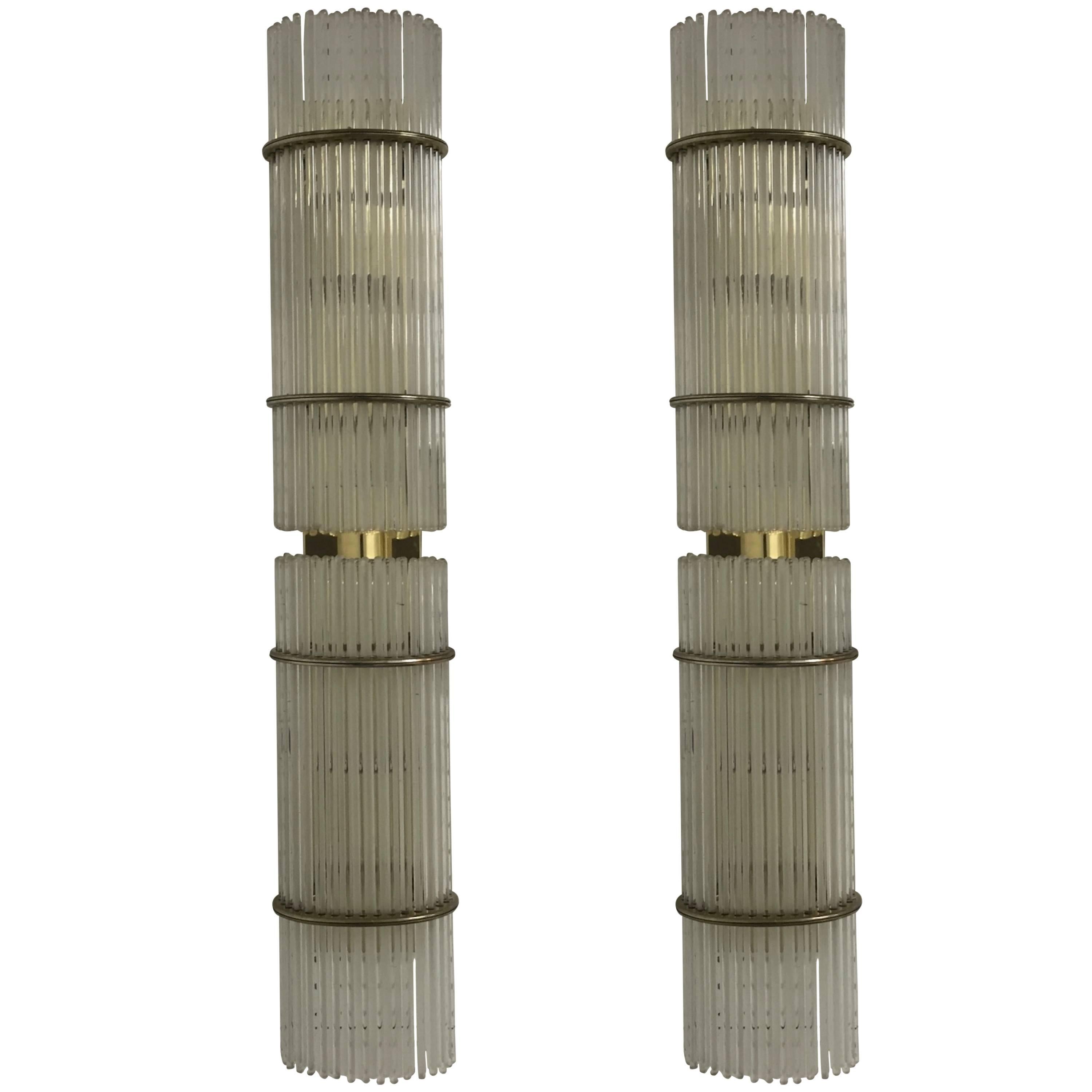 Pair of Italian Mid-Century Sconces with Glass Rods For Sale